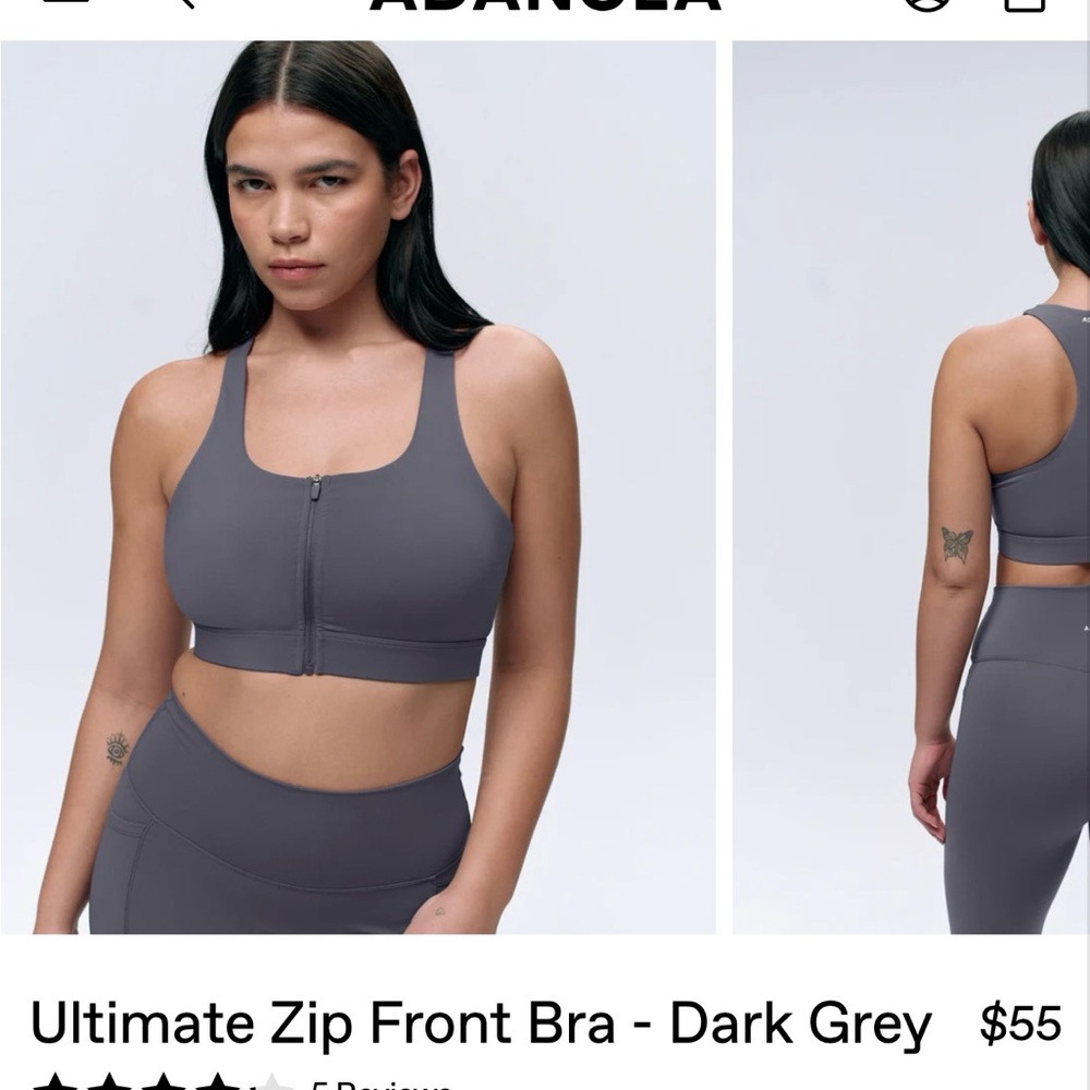 Adanola Zip Front Sports Bra - Charcoal